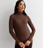 New Look Maternity Dark Brown Ribbed Roll Neck Long Sleeve Top